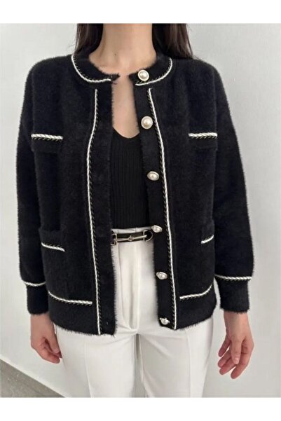 NATUFIAN STORE Guler pentru bebeluși, nasturi perle, buzunare duble, tricotaje pentru femei, cardigan