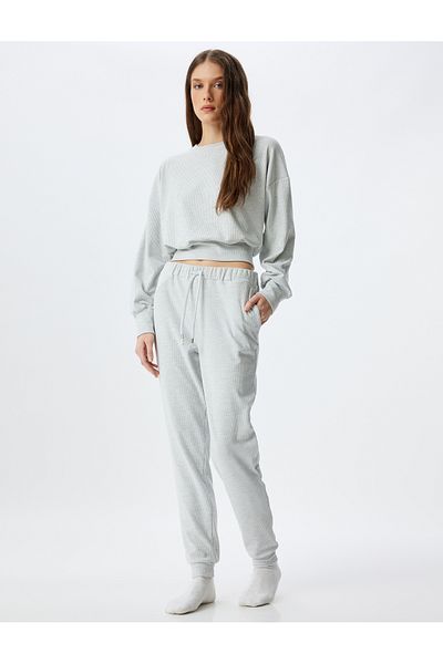 Koton Knitted Jogger Pajamas with Bottom Pockets and Tie Waist