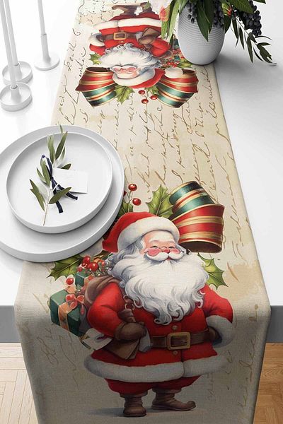 Pilloveland Retro Christmas Patterned Suede Woven Runner - 140*40 cm New Year