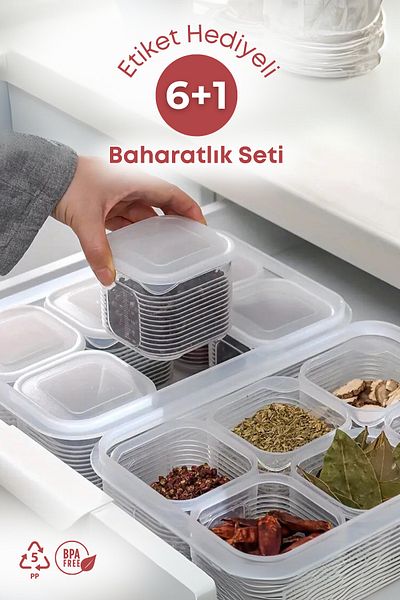 GRİMOR Life 7 Pieces Leak Proof Airtight Spice Rack Storage Container 3.5 Lt - Spice Set - Sticker Gift