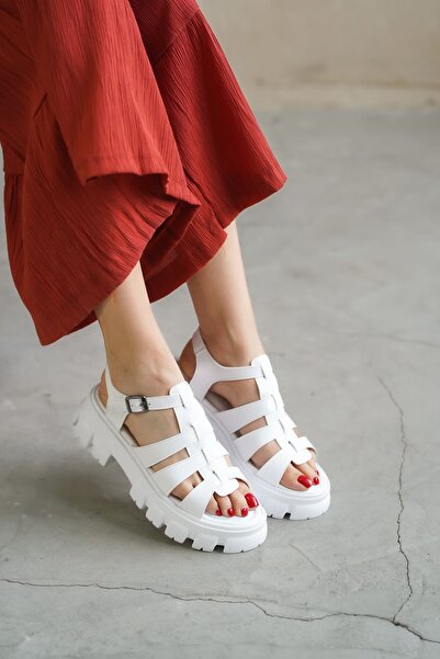 MODAADAM Дамски сандали Mogena с дебела подметка - бели