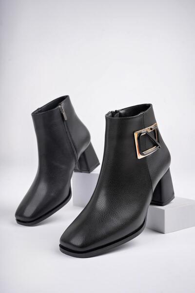 MUGGO Ruzic Garantili Küt Burun Toka Detaylı Fermuarlı Kadın Bot