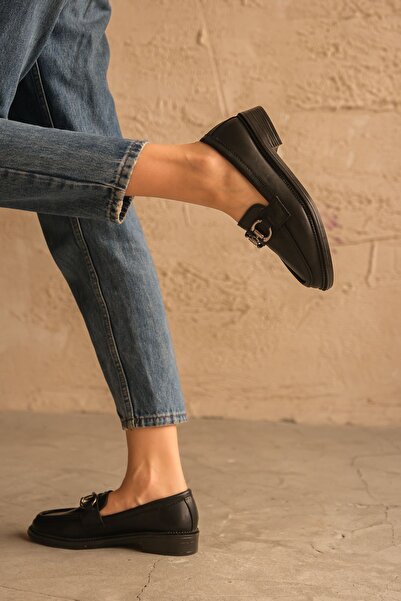 MODAADAM Pantofi Roma Casual Loafer de damă - piele neagră