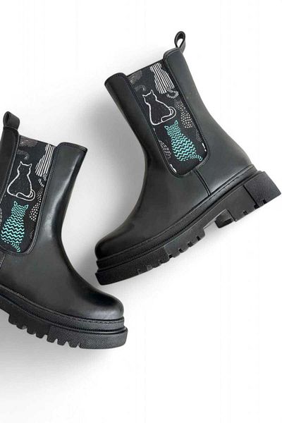 Lideral Cat Printed - Black Cats only Model Confortabil Fit Talpa anti-alunecare Căptușeală caldă Cizme elastice pentru femei