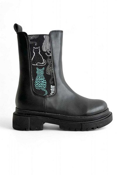 Lideral Cat Printed - Black Cats only Model Confortabil Fit Talpa anti-alunecare Căptușeală caldă Cizme elastice pentru femei