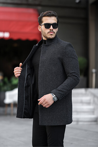 Mero Life Men's New Season Patterned Dark Stamp Coat