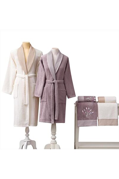 Taç Comfort Aile Bornoz Seti Lerina Mürdüm-ekru