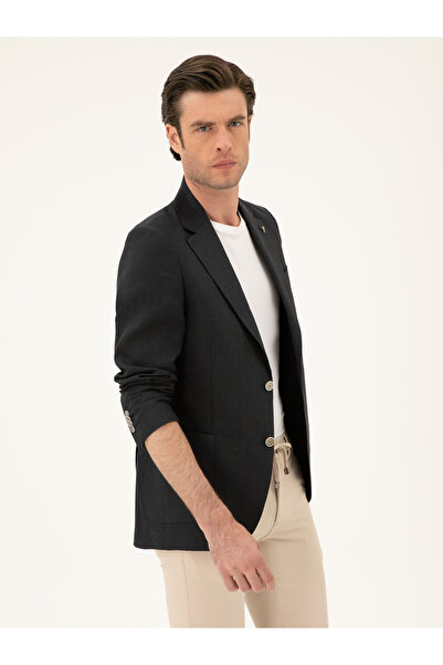 Cacharel Black Slim Fit 100% Linen Jacket 50284764-Vr046
