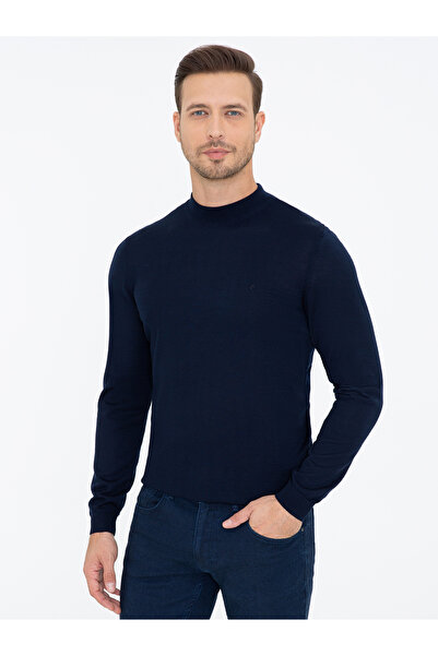 Cacharel Navy Blue Slim Fit Quarter Turtleneck Basic Knitwear Sweater 5023703...