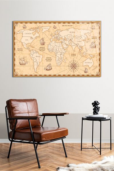 Vosevu Old Ancient Age Map Glass Painting, Modern Home Office Decor, Gift Wall Decoration, Shatterproof Glass