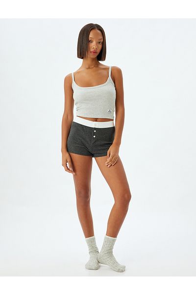 Koton Boxer-Pyjamahose mit Farbkontrast und Knopfdetail