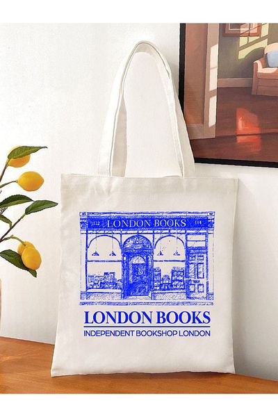 Cemira London Books - Thin Cream Tote Shoulder Bag, Shopper Bag