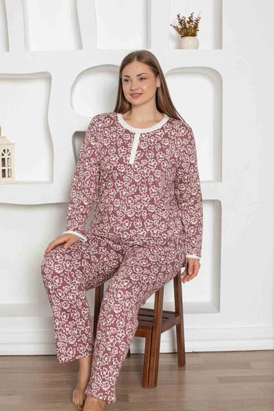 ALİMER Σετ πιτζάμες με μοτίβο αποξηραμένων τριαντάφυλλων μεγάλου μεγέθους 2795KYB