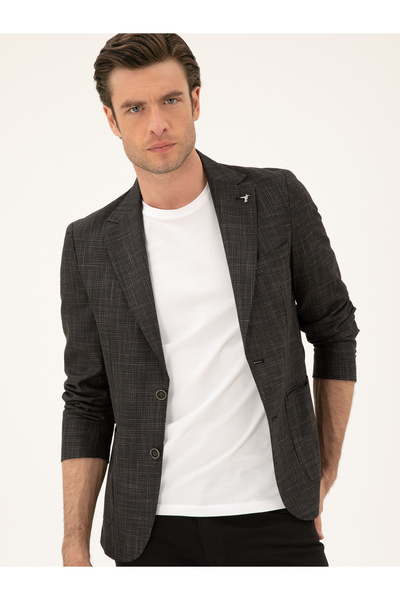 Cacharel Siyah Slim Fit Keten Karışımlı Ceket 50289458-VR046