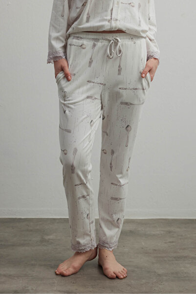 Hays Kadın Pamuklu Cepli Dantel Detaylı Uzun Pijama Altı