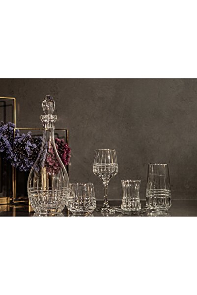 sudeka 61 Parça 12 Kişilik Ekose El Dekor Kristal Kesme Cam Su Takımı
