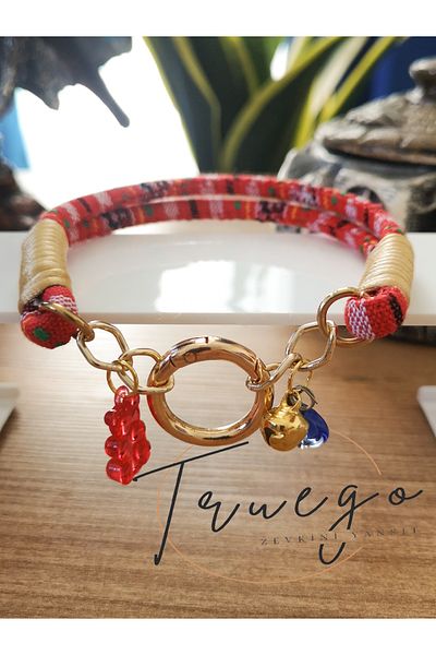 Truego Double Cat Dog Collar Bohemian Cat Necklace Spring Lock - Red