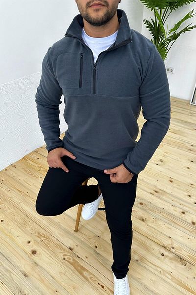 VİP LOKAL Дебел зимен суитшърт с цип, опушен, поларен