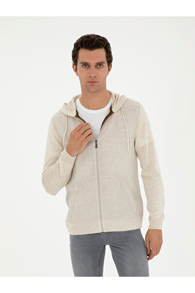 Cacharel Ekru Regular Fit Keten Karışımlı Triko Hırka 50288854-VR019