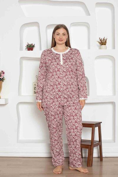 ALİMER Σετ πιτζάμες με μοτίβο αποξηραμένων τριαντάφυλλων μεγάλου μεγέθους 2795KYB