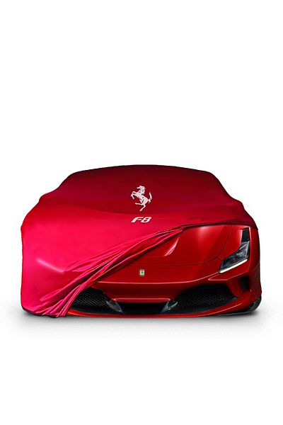 ULTRASHOP FERRARI F8 متوافق مع القماش المشمع للسيارة، قماش أحمر ممشط مقاوم للغبار، قماش المرآب، القماش المشمع التلقائي
