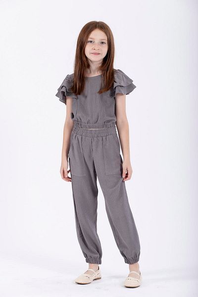 zepkids Gray Crew Neck Elastic Girl's Double Suit