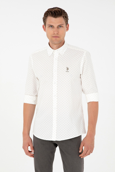 U.S. Polo Assn. قميص رجالي كاكي فاتح بأكمام طويلة 50292113 -VR183