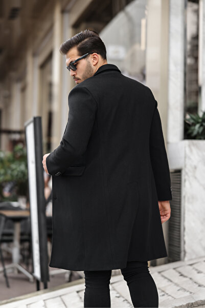 Jaglion Ανδρικό παλτό με ανοιχτό γιακά με χαλαρή εφαρμογή, αντιανεμικό μακρύ μαύρο παλτό με κουμπιά