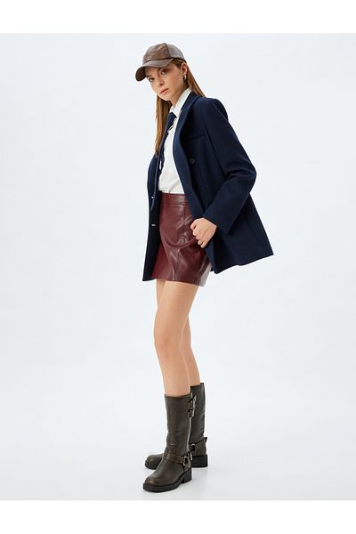 Koton Standard Waist A-Line Faux Leather Mini Skirt