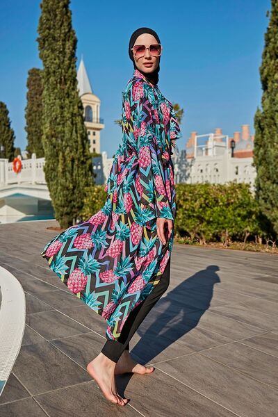 Remsa Mayo Remsa Tesettür Mayo Üzerine Tek Kaftan Kimono Pareo RP018 Ananas