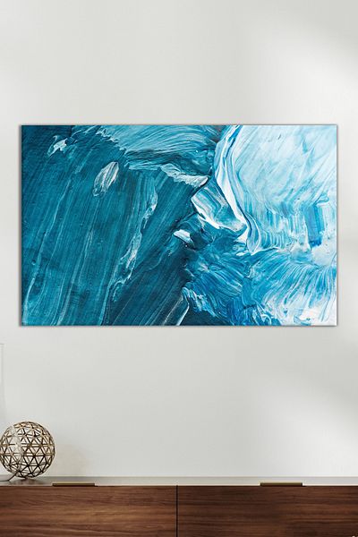 Vosevu Pictură pe sticlă cu model de pensulă albă albastră, decor modern pentru biroul de acasă, decorare de perete cadou, sticlă rezistentă la spargere