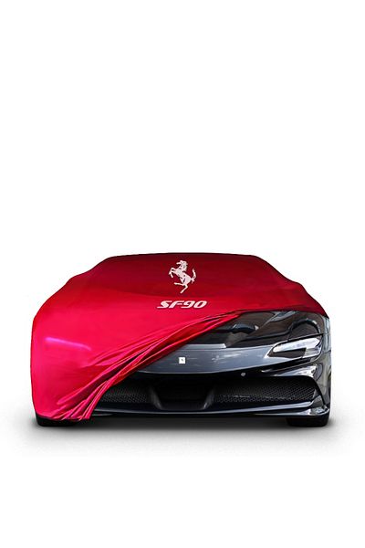ULTRASHOP FERRARI SF90 متوافق مع القماش المشمع للسيارة، قماش أحمر ممشط مقاوم للغبار، قماش المرآب، القماش المشمع التلقائي