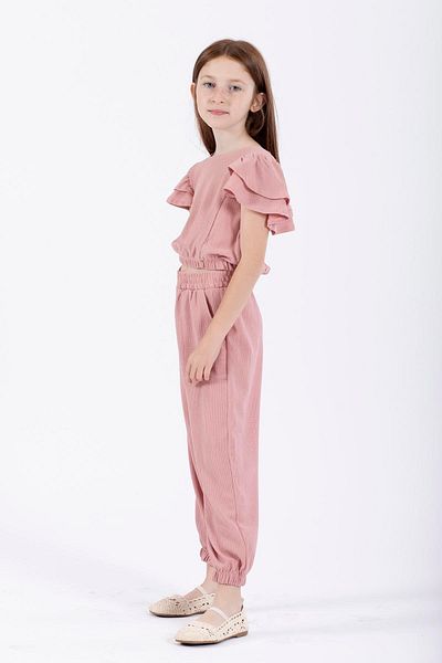 zepkids Κοριτσίστικο διπλό σετ Crew Neck Paca Elastic Dusty Rose Color