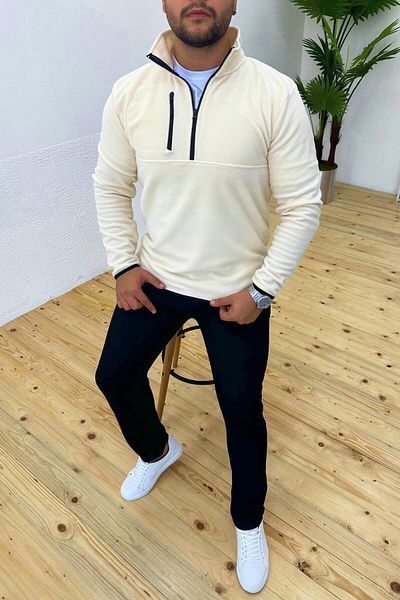 VİP LOKAL Χοντρό χειμωνιάτικο φούτερ από φλις κρέμα με φερμουάρ