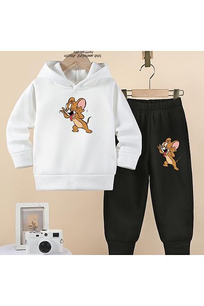 BENROMA Unisex Kids Tracksuit Set - Mouse Character Printed, Oversize Pattern