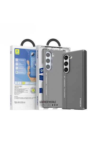 BLUEO حافظة هاتف سامسونج فولد 6 من الجلد الفاخر باللون الرمادي