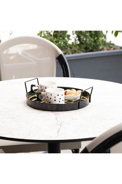 Rarart Concept Siyah & Gold Metal Sunum Tepsisi - Modern Servis Tepsisi - Daphne