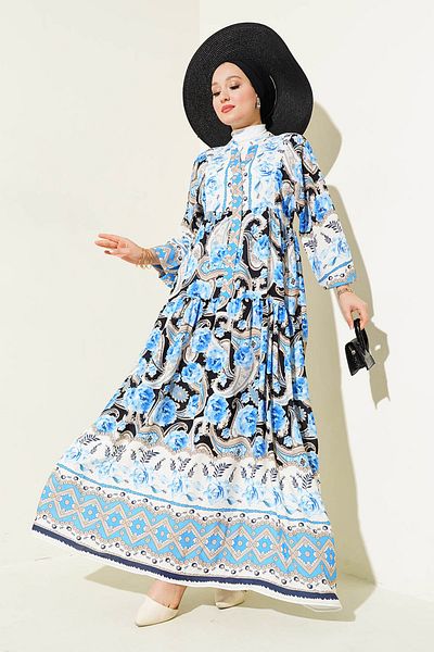Bigdart 2423 Model Rochie albastră cu model autentic
