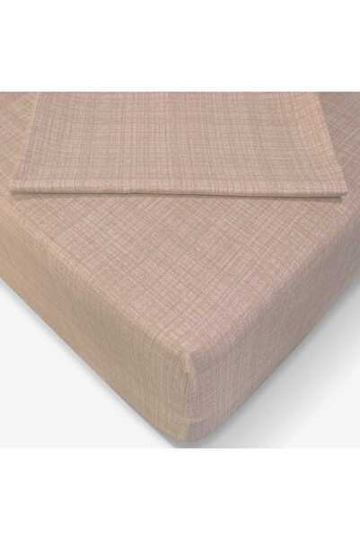 MODA HOME Set cearșafuri duble elastice bej King Size - Ranforce - 180x200