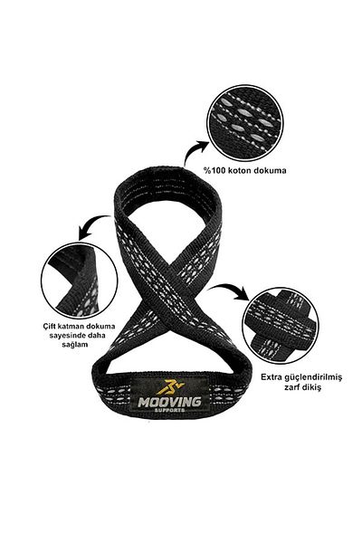 mooving supports 8 Non-Rotating Raffle Weight Lifting Strap - Black