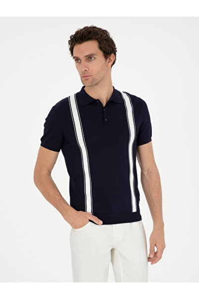 Cacharel Lacivert Slim Fit Polo Yaka Triko T-Shirt 50288820-VR033