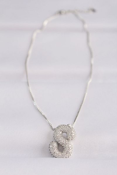 Skygo Zircon Stone Silver Bubble Necklace - 316L Steel Chain, Letter S - TJ-BKO8590