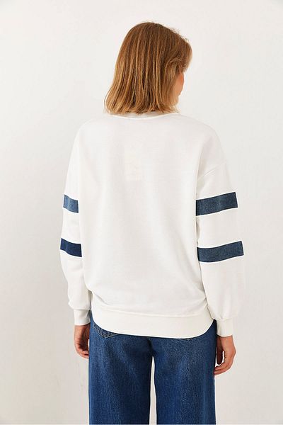 Bianco Lucci Damen-Sweatshirt mit Streifen-Denim-Detail und Steinstickerei 60251842