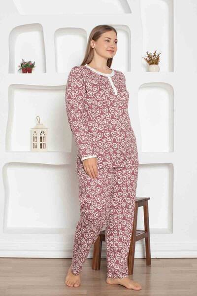 ALİMER Σετ πιτζάμες με μοτίβο αποξηραμένων τριαντάφυλλων μεγάλου μεγέθους 2795KYB