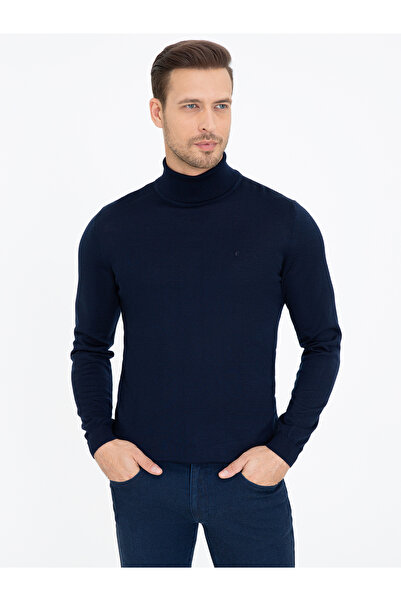 Cacharel Lacivert Slim Fit Balıkçı Yaka Basic Triko Kazak 50237052-VR033