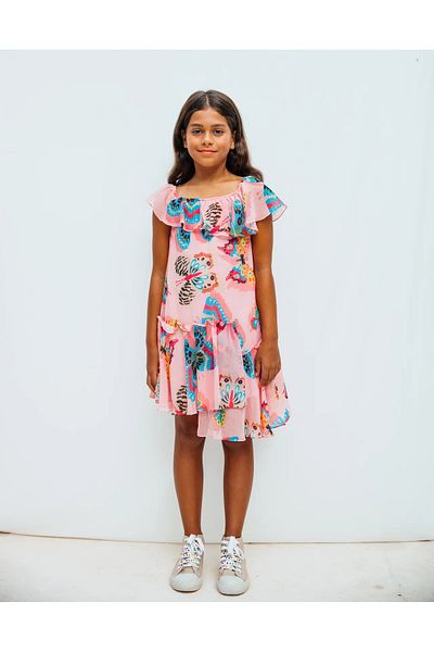 SheShe Rochie Fluture Roz pentru 4-12 ani
