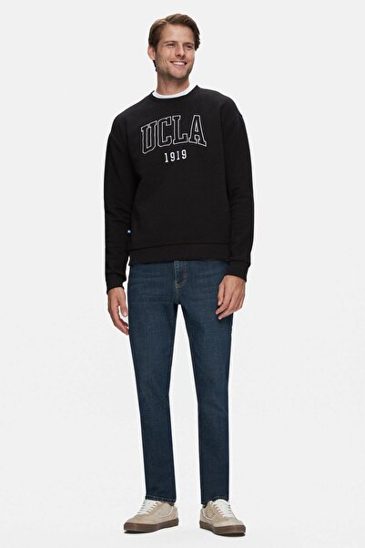 UCLA Ανδρικό φούτερ Sandhill Black Crew Neck με κεντημένο ράστερ Loose Fit