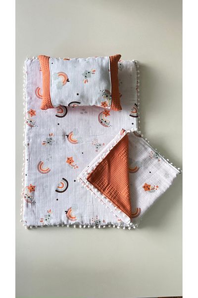 GİZGİYİM 3-Piece Muslin Diaper Set with Blanket - Cushion, Muslin, Baby Pillow and Newborn Products