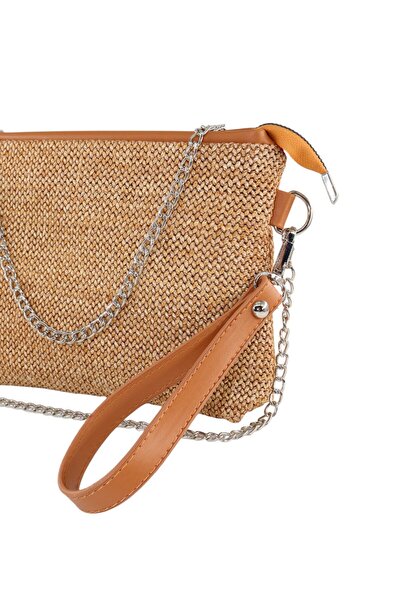 KEEBA Камел цвят тъкана кошница чанта - раменна и ръчна чанта, вечерна и парти чанта