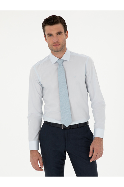 Cacharel Light Blue Slim Fit 100% Cotton Half Italian Collar Basic Shirt 5029...